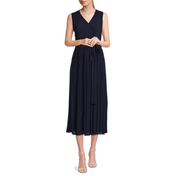 Tahari Dresses & Skirts - T Tahari Women's Sleeveless Pleated Maxi Dress Blue Navy Size L MSRP $148